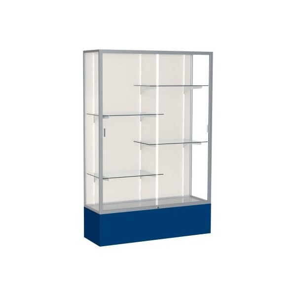 Waddell Display Case Of Ghent Spirit Display Case Navy Base, Satin Frame, Fabric Back 48"W x 16"D x 72"H 374PB-SN-NY - main
